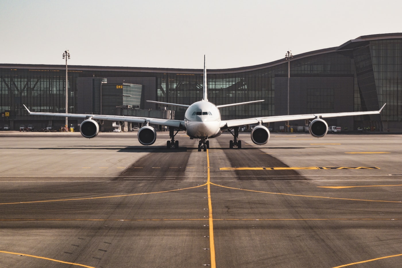 Wide-body aircraft at an international airport cargo terminal